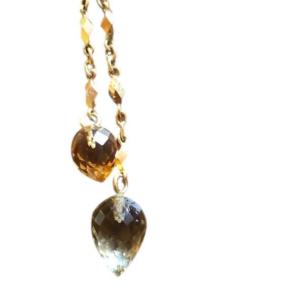 22 K Gold and Peridot necklace with Citrine Briolettes - Picture 3 of 12